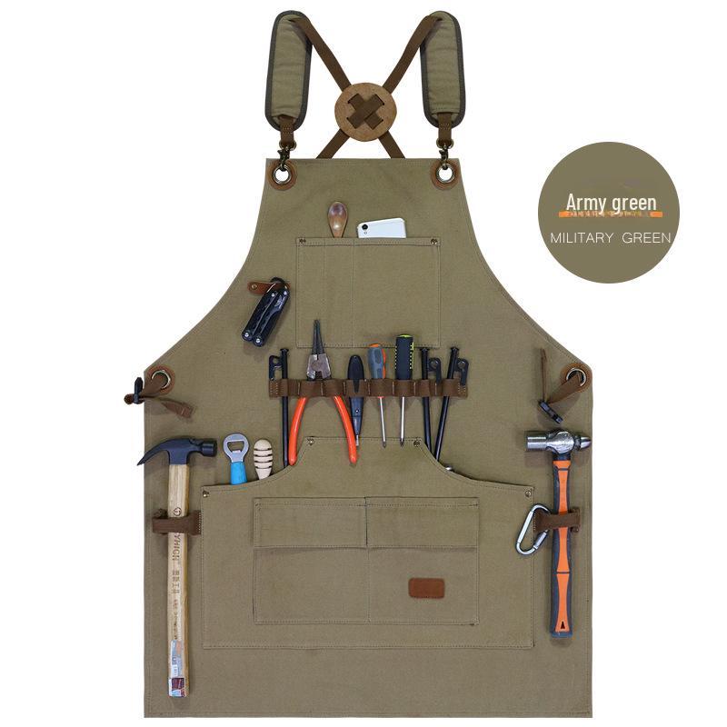 Verschleißfeste Canvas-Küchenschürze mit mehreren Taschen und individuellem Logo