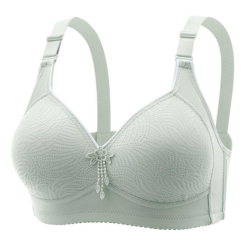 

Sexy Lace Flower Face No Steel Ring Bra with Four Rows and Three Buttons Sponge Cup for Mom, Plus Size Lingerie for Women 36/80 зелёный