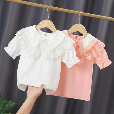 Girls' Fashionable Short-Sleeve Doll Collar Pure Cotton T-Shirt - Summer Trendy Tee for Ages 6+