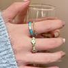 Super White Fritillary Enamel Blue Ring Women'S Niche Design Adjustable Index Finger Open Ring Light Luxury High-End Ring