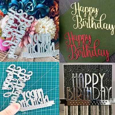 2 szt./zestaw Wykrojniki Happy Birthday do tworzenia kartek, Wykrojniki, Metalowa forma do wykrawania, Wykrojniki do scrapbookingu, DIY wytrawiony szablon do wytłaczania do rzemiosła