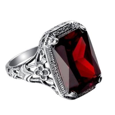 Vintage Red Rhinestone Wedding Engagement Bridal Finger Ring Jewelry Gift