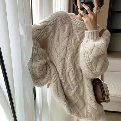 2022 New Pullover Sweater Women's Crew Neck Twist Loose Knitwear Female Long Sleeve