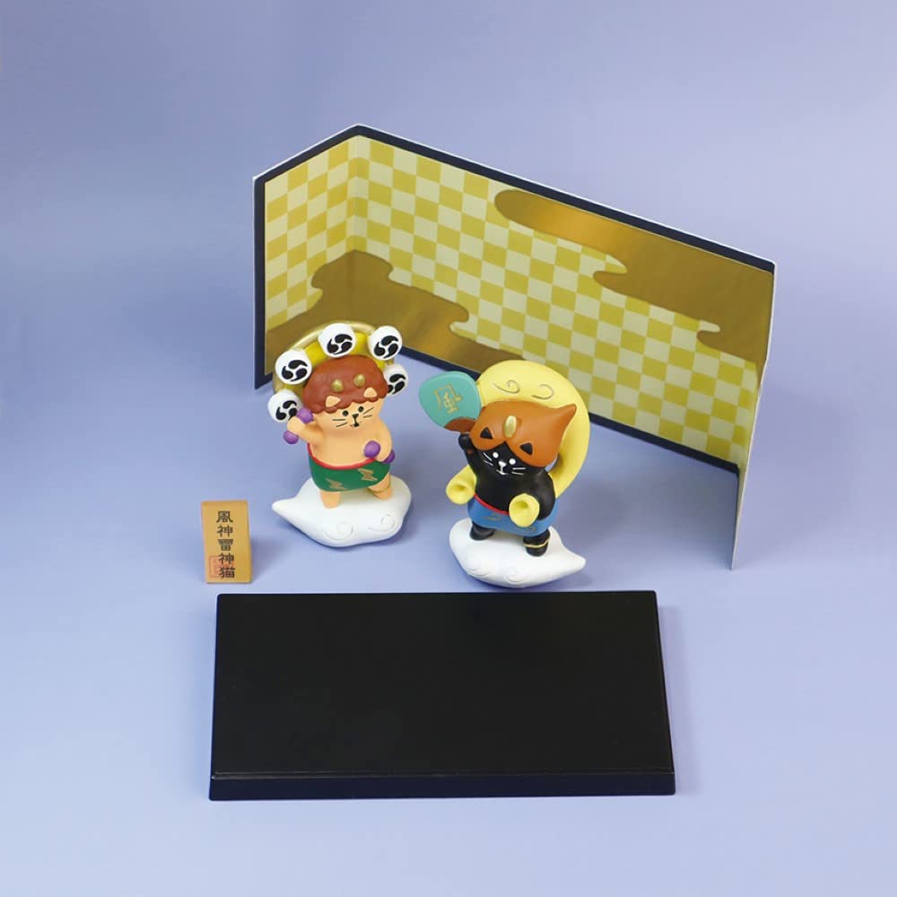 Decor Corporation concombre Wind God and Thunder God Cat Folding Screen Set Size: Approx. W21.5 D7 H8 ZCB-51421