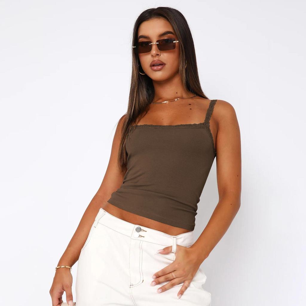Women Summer Slim Versatile Camisole Vest Suspenders U-Neck Inside Bottoming Shirt Short Inner Tank Top Solid Color