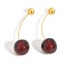 Orecchini Pendenti Unici in Ciliegio Rosso Massiccio da Donna, Orecchini con Pendente Frutta in Acciaio Inossidabile Placcato Oro, Gioielli Trendy da Festa