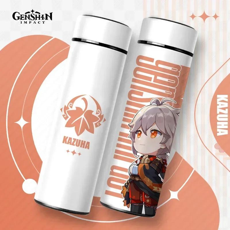 500ml Genshin Impact Thermo Bottle Stainless Steel Kawaii Anime Insulated Cup Water Zhongli Temperature Display Thermos Bottle