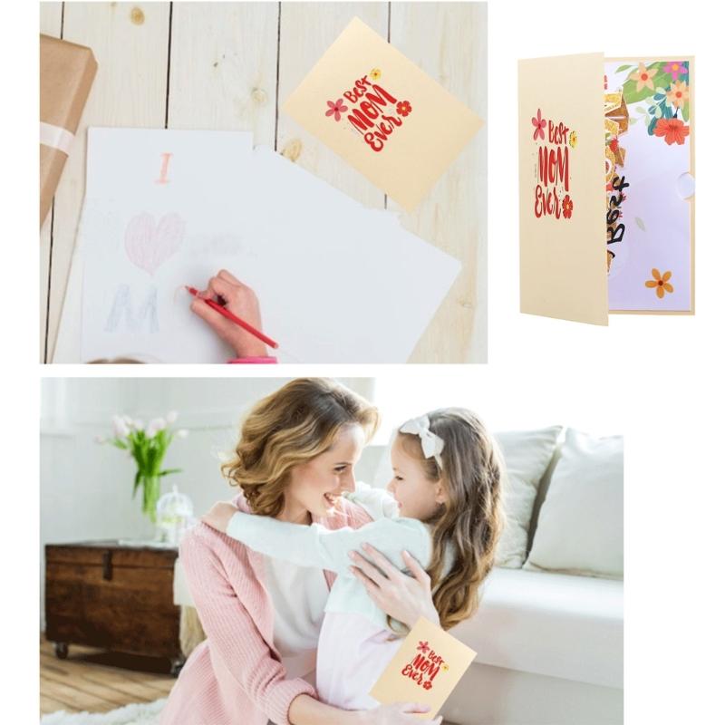 3D Mothers Day Best Mom Greeting Card Handwriting Card Access for Wedding Birthday Invitation Cards