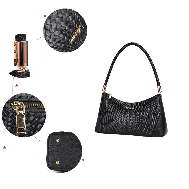 Genuine Leather Woven Pattern Bag New Versatile Crossbody Bag Middle-aged Women's Mom Bag Single Shoulder Underarm Bag