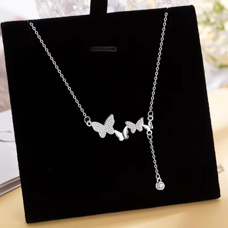

Full diamond butterfly tassel necklace simple fashion high sense women s pendant niche design versatile collarbone chain