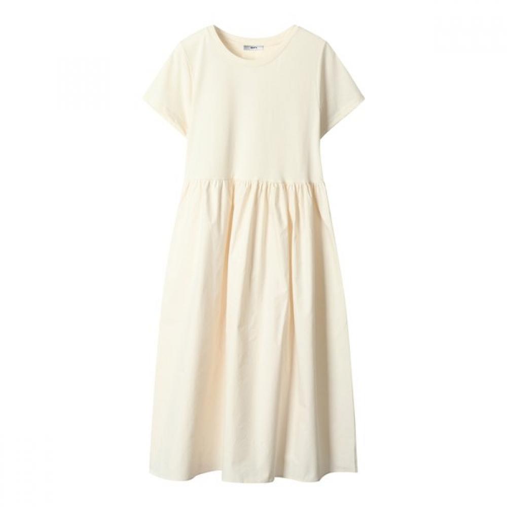 Ggpx Colorblock Shirring Flare Short Sleeve Dress  Gp2op041f 