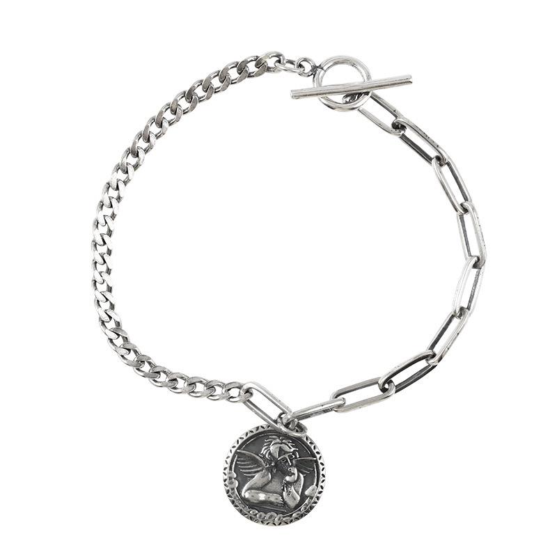 

Браслет из стерлингового серебра 925 пробы с монетой-ангелом, винтажный, оксидированный, для женщин - Нишевый дизайн, модный и простой.