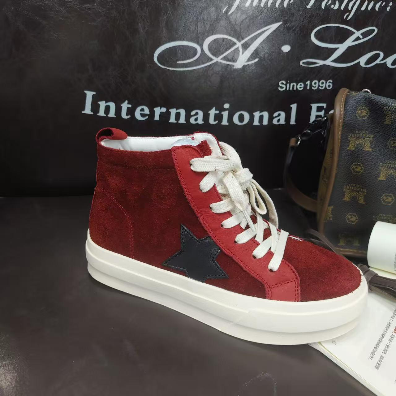 

Autumn 2025 High-Top Height-Increasing Casual Sneakers: Genuine Leather, Thick Sole, Round Toe, Lace-Up. 36 червоний