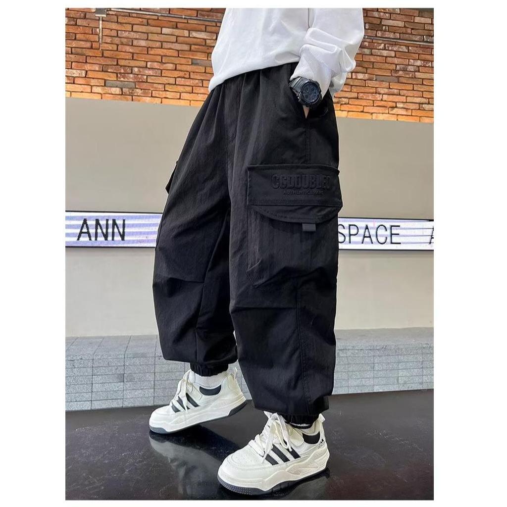 Trendy Boys' Cargo Pants - Casual, Loose Fit, Plus Velvet for Spring, Autumn, Winter