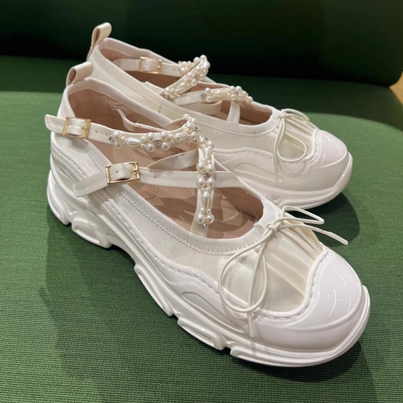 Lolita Thick Bottom Casual Sneakers Women's Fashion Beaded Shallow Ankle Strap Designer Shoes High Heeled Mary Jane Shoes
