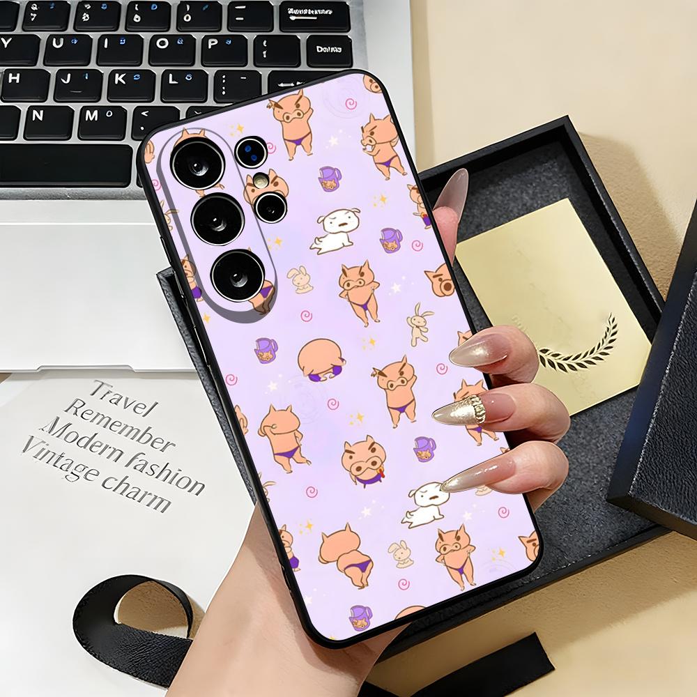 Buriburizaemon Pig Phone Case For Samsung S26 S25 S24 FE S23 S22 S21 Plus S20 Ultra Note20Ultra Black Soft Shell