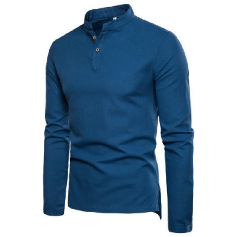 

Men’s Slim Fit Stand Collar Linen Shirt M