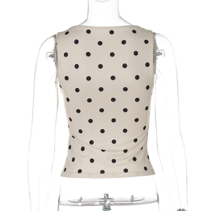 Fashion Women'S Polka Dot Print Crop Tank Top Summer O Neck Sexy Slim Female Short Blouse Sweet Beach Vacation Party Slim Fit Streetwear Clothes