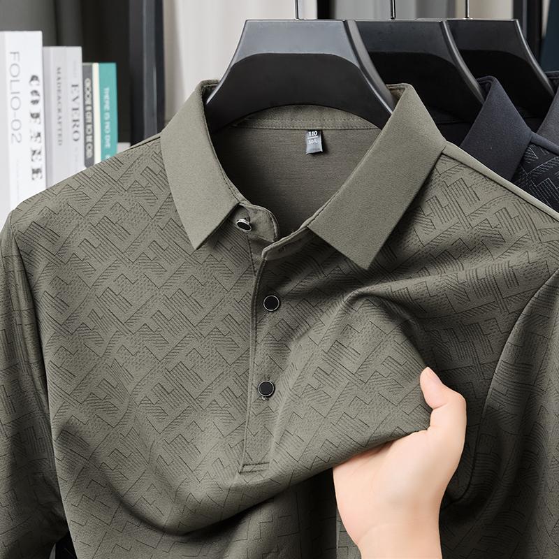 

Light Luxury Dad Outfit Spring and Autumn New Style Polo Shirt Men s Breathable Casual Striped T-shirt with Cotton Wool Included 4XL