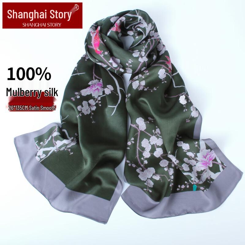 Shanghai Story Women s 100% Mulberry Silk Satin Scarf зелёный