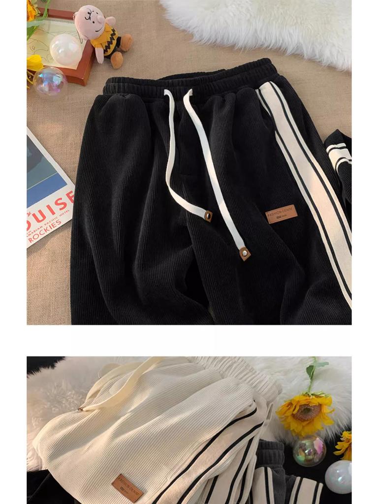Men's Striped Corduroy Sweatpants - Casual, Loose, Straight-Leg for Spring and Autumn