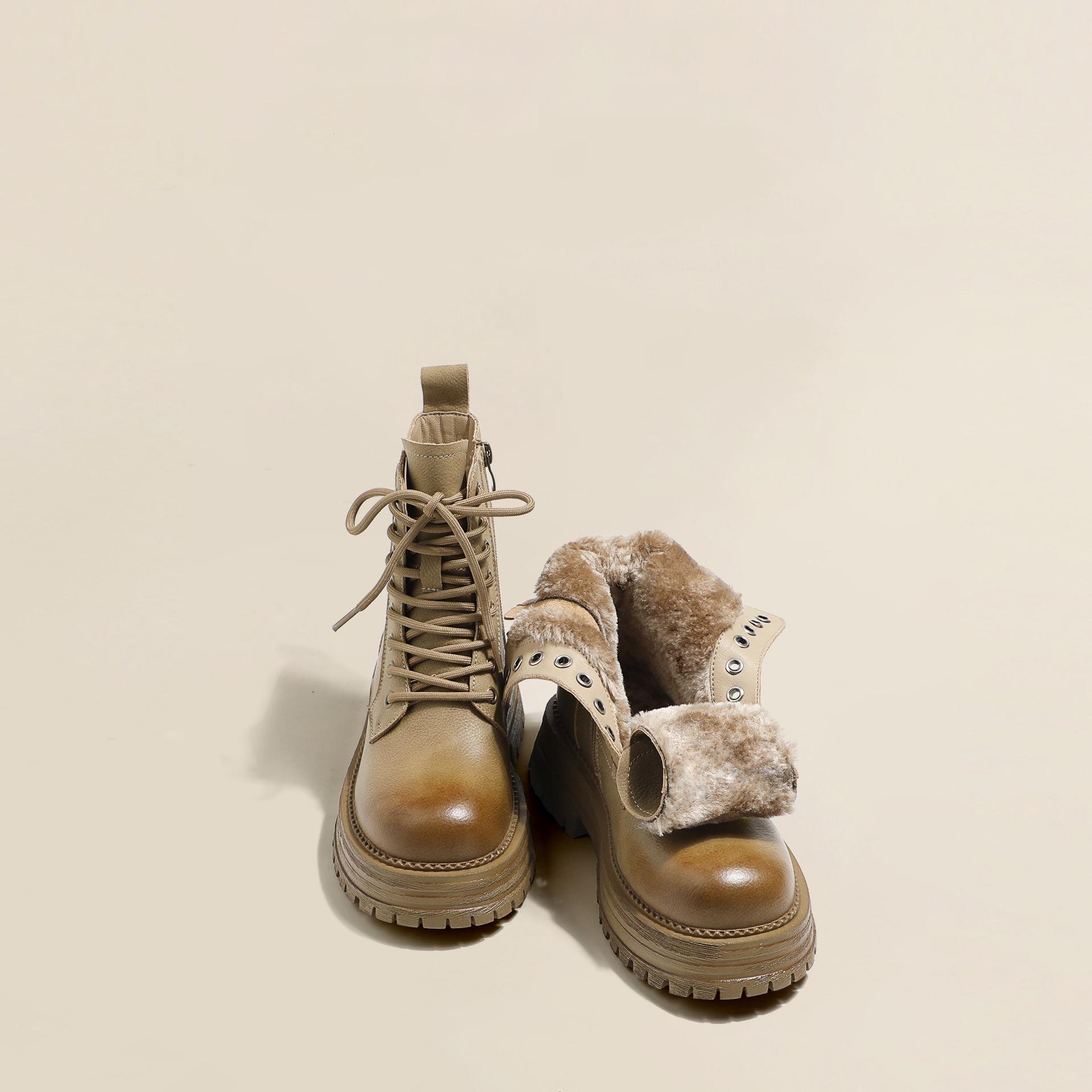 

Leather Martin boots women s autumn 2025 new British style single boots yellow autumn and winter velvet thickened platform short boots 35