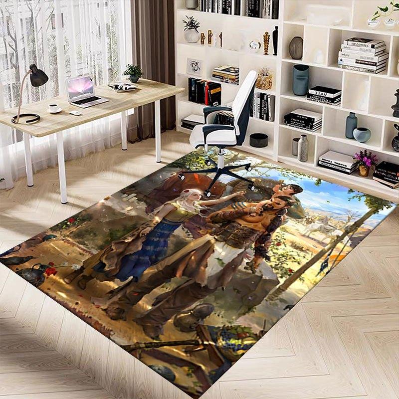 1pc Fire and Blood Office Carpet Chair Mats, Home Decor Mat Fantasy Theme Mat Durable Mat, Dragon Decor,Suitable for fantasy theme lovers