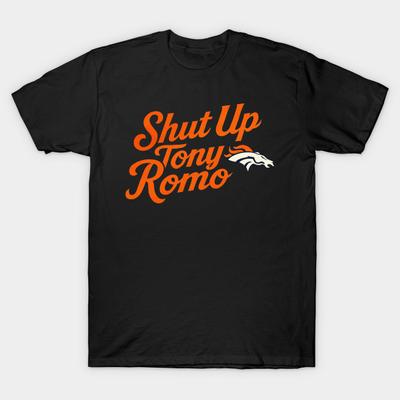 Asian Size Men Black Print T-shirt Shut Up Tony Romo Broncos Football No-Cut Heat Transfer Print Cotton Tshirt