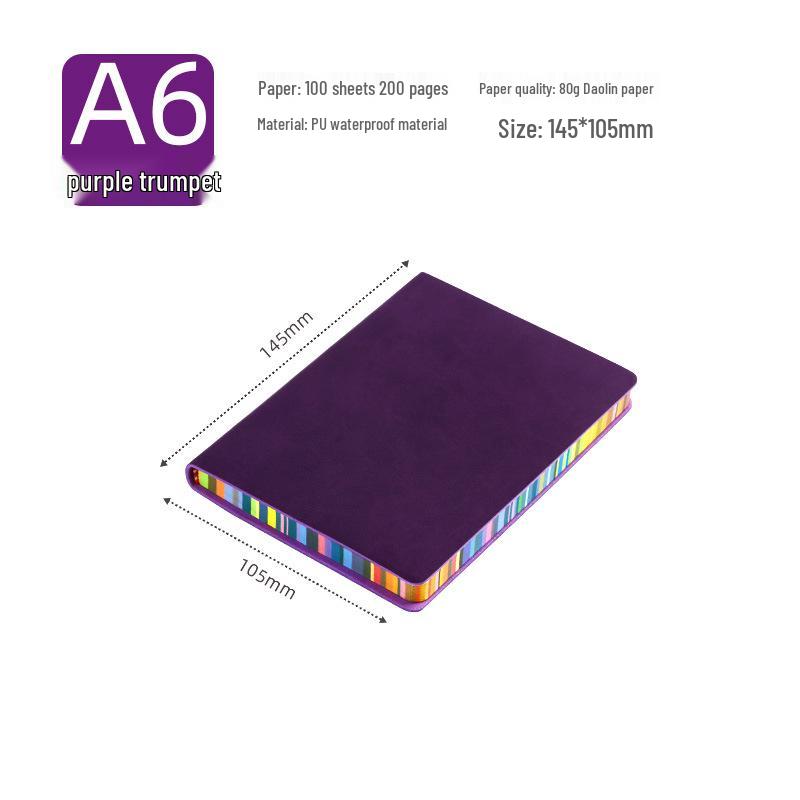 A5 Soft Cover Rainbow Edge Cute Leather Notebook - Custom Simple Color Edge Thickened Diary