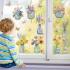 Yovkky Spring Summer Flowers Window Clings 4 Sheets, Potted Plant Floral in Jar Butterfly Stickers Decals Decor, Bonsai Vase Seasonal Home Kitchen
