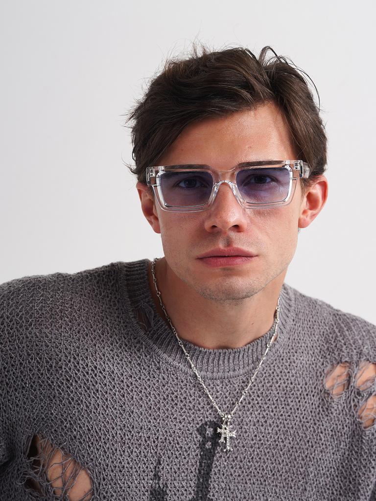 Ruiao Retro Black Designer Sunglasses Vintage for Women Clear Luxury Square Rectangular Blue Lens Man UV400 High Quality