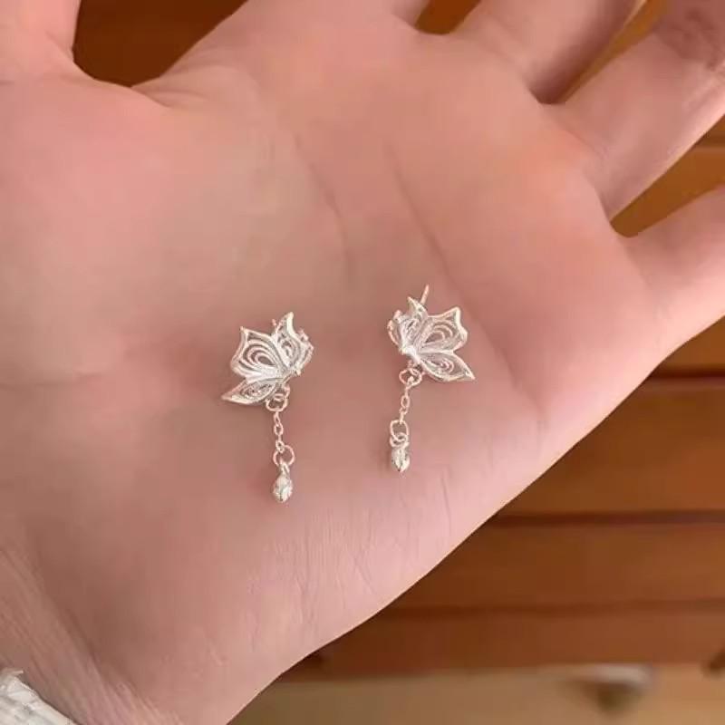 2025 Filigree Butterfly Tassel Earrings: Luxurious Lotus Studs with a Modern Chinese Design