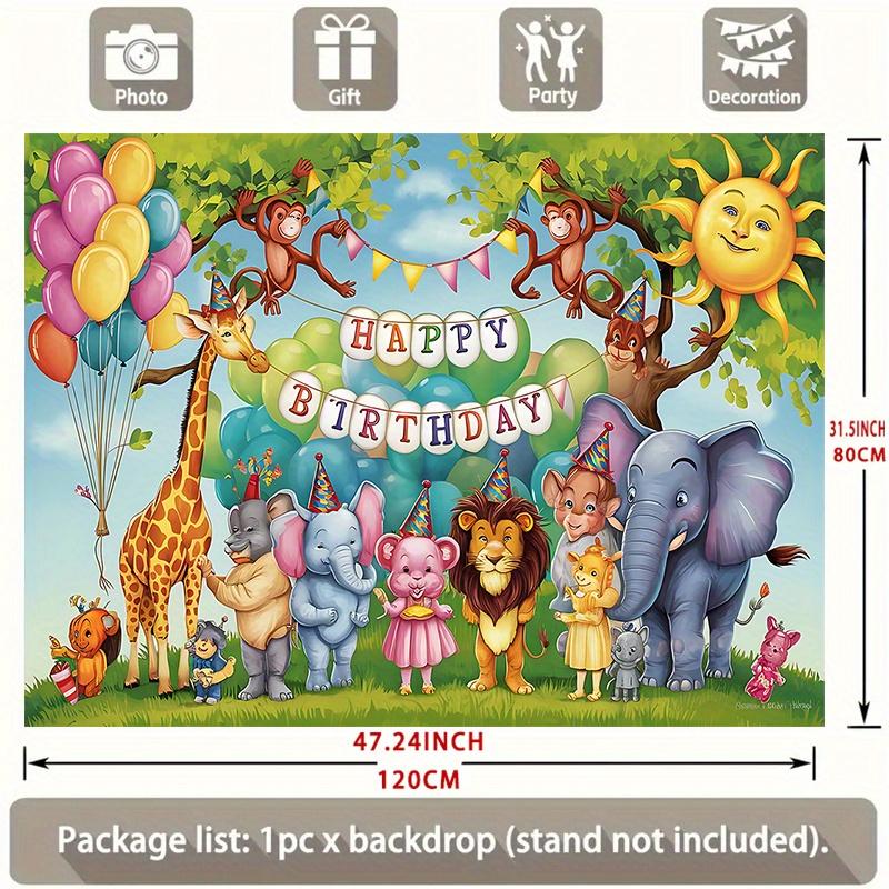 Party Backdrop Jungle Animal Sun Giraffes Elephants Monkeys Celebrations Event Backdrop Decoration Birthday Party Decor