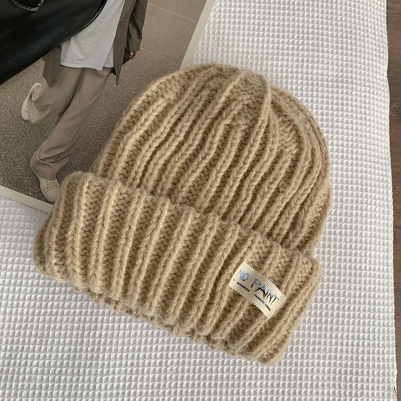 Big head circumference loose round face suitable wool hat women's winter warm face small knitted hat