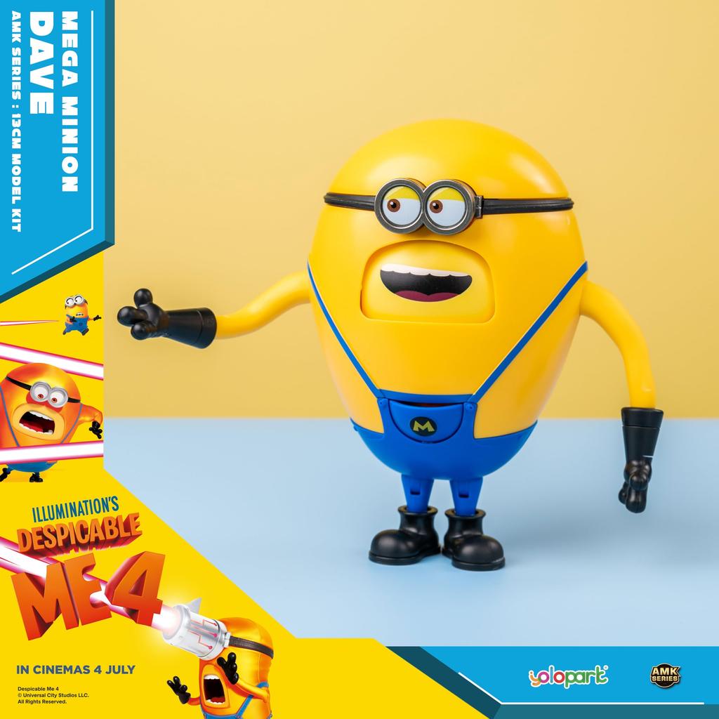 Minions Despicable Me 4 Mega Dave Action Figure with Hidden 6 Interchangeable Facial Minion Model Gift for Kids Ages 8 and Up Toy, 4.7-inch Pocket,