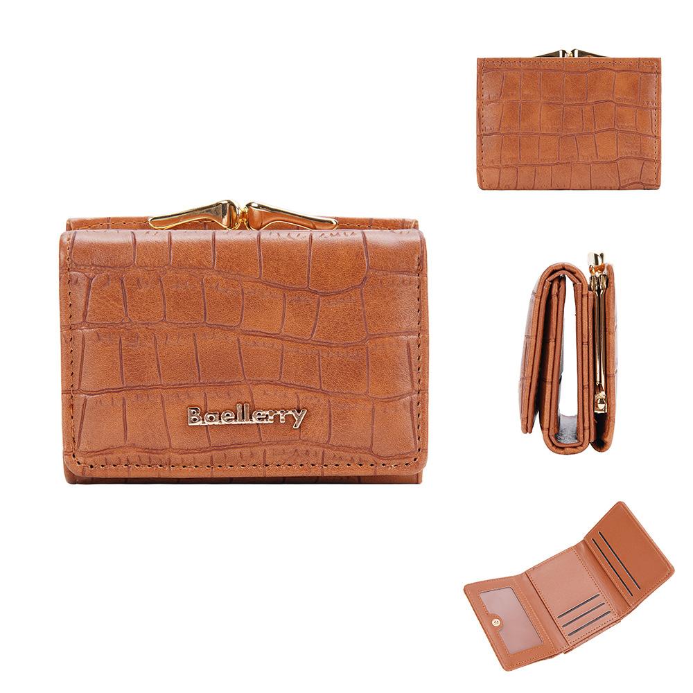

Baellerry женский короткий кошелек с текстурой камня, тройной кошелек с застежкой-кнопкой, модный держатель для карт коричневый