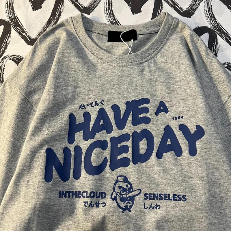 Original American Retro Letter Printed Short Sleeved T-shirt Men Women Trendy Brand Loose Ins Pure Cotton Half Sleeved T-shirt