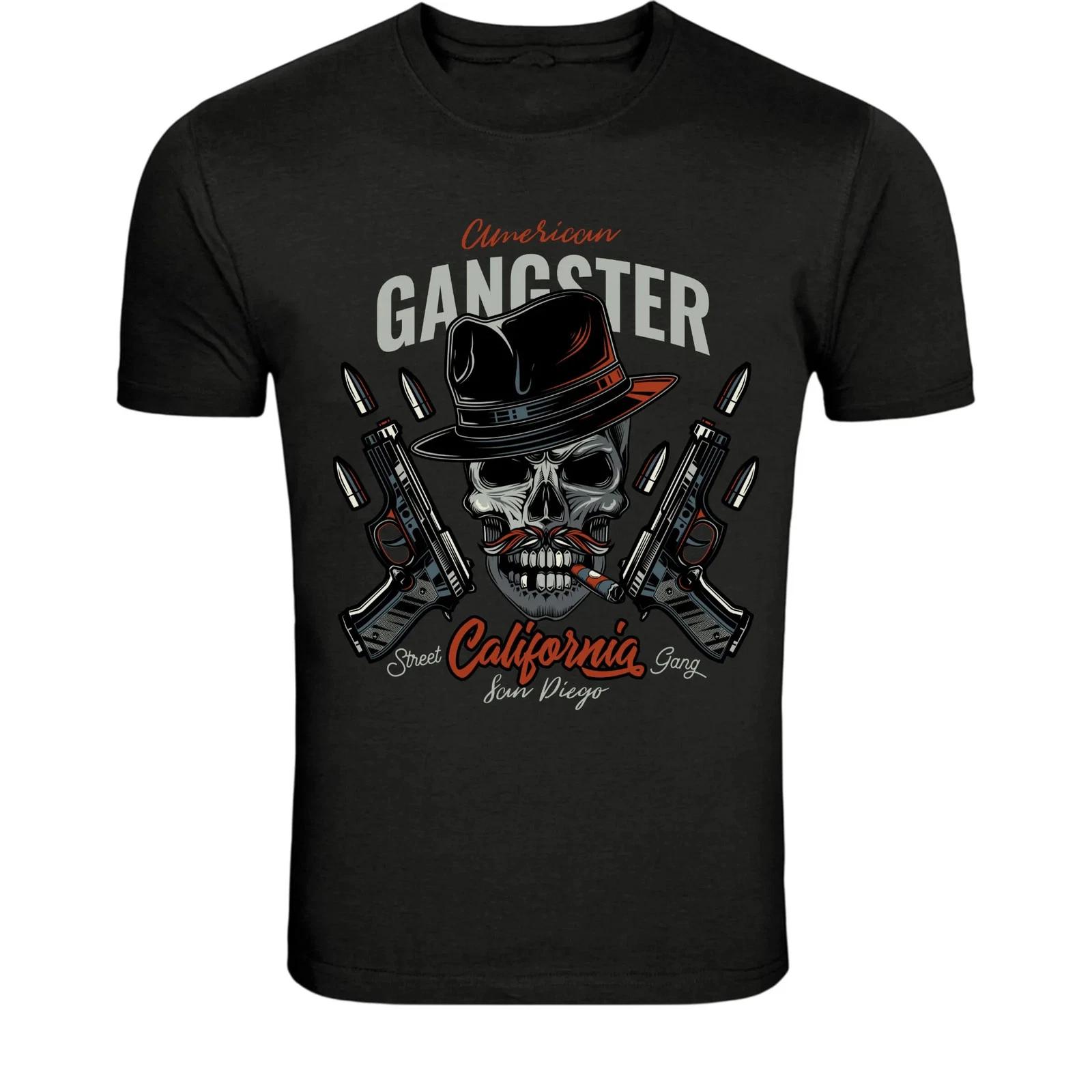 

American Gangster Skull Guns T-Shirt - Vintage Mafia California 4XL