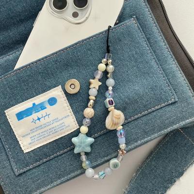 INS Azul Oceano Estilo Pequeno Fresco Concha Estrela Contas Telefone Cordões Casual Bonito Menina Celular Capa CCD Pingente Chaveiro Alça