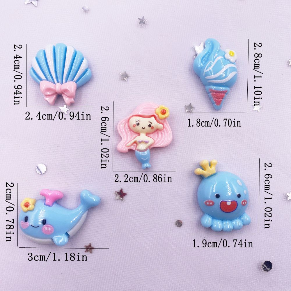 10pcs Colorful Resin Cartoon Mermaid Octopus Shell Conch Dolphin Figurines Flat back Scrapbook Hair Bow Decor DIY Jewelry Crafts