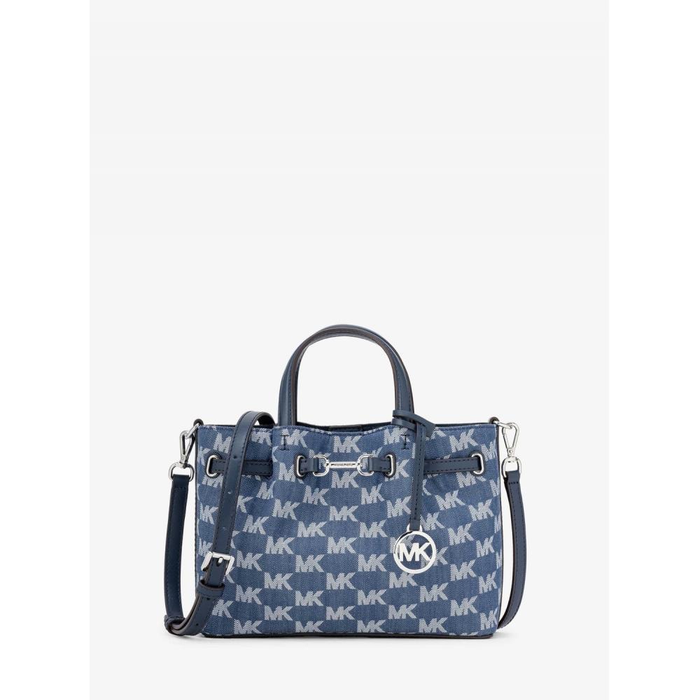 

Michael Kors Carson Center Zip Satchel Small Mk Signature 35t5s2zs5j461 Denim F