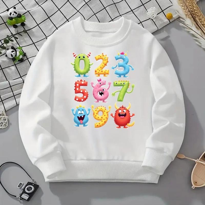 Kids Crewneck Hoodie, Cute Monster Numbers Cartoon Print,Casual Sportswear for Spring & Autumn