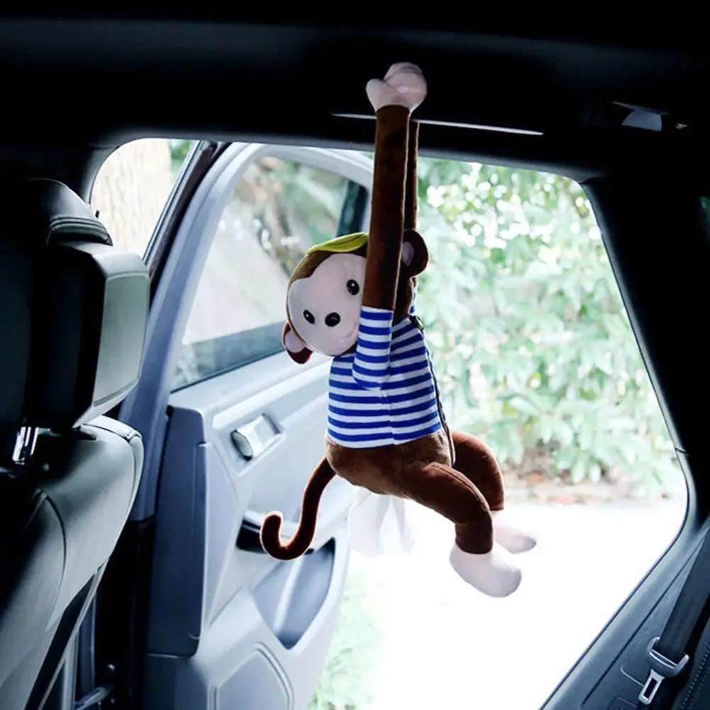 Creative Cute Cartoon Monkey Home Office Car Hanging Paper Napkin Tissue Box Cover Holder Portable Paper Box Soft 3D Animals