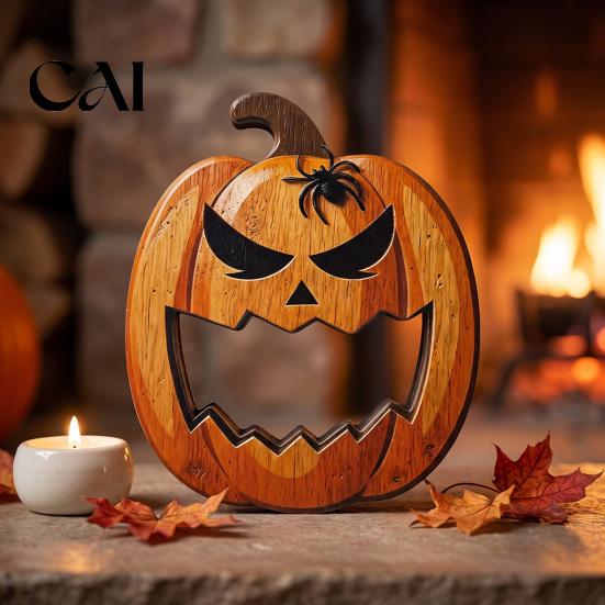 Autumn Theme Home Ornament Halloween Wooden Ornament, Retro Solid Ghost/Letter/Pumpkin Sign, Tabletop Vintage Table Centerpieces Centerpiece