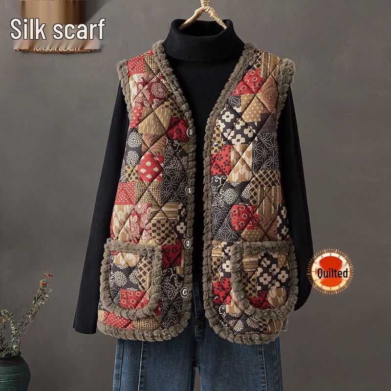 

Женский хлопковый жилет в клетку в стиле ретро с V-образным вырезом SIBOSHE