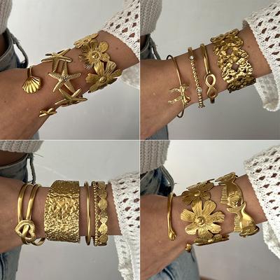 Bracelet Européen et Américain Rétro Géométrique Motif Irrégulier Creux Acier Inoxydable Tendance Personnalité Hip Hop Bracelet pour Femme