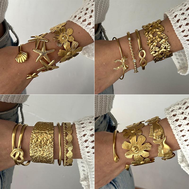 European and American Retro Geometric Irregular Pattern Hollow Stainless Steel Bracelet Hip Hop Personality Trend Women's Bracelet