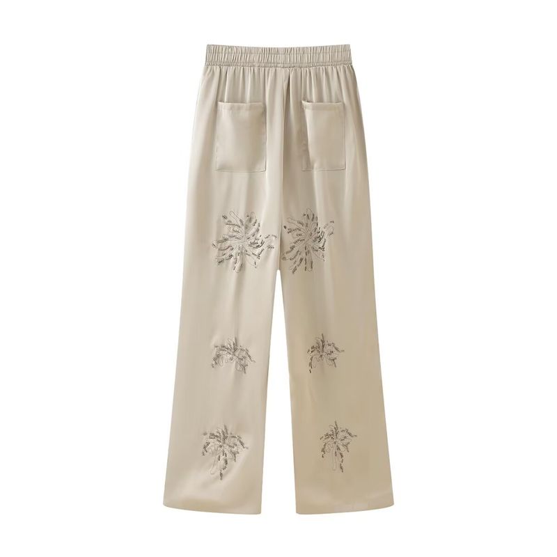 Kaslead New Arrival Women's Fashion Style Fashion Beaded Embroider Shirt Casual Pants Suit
