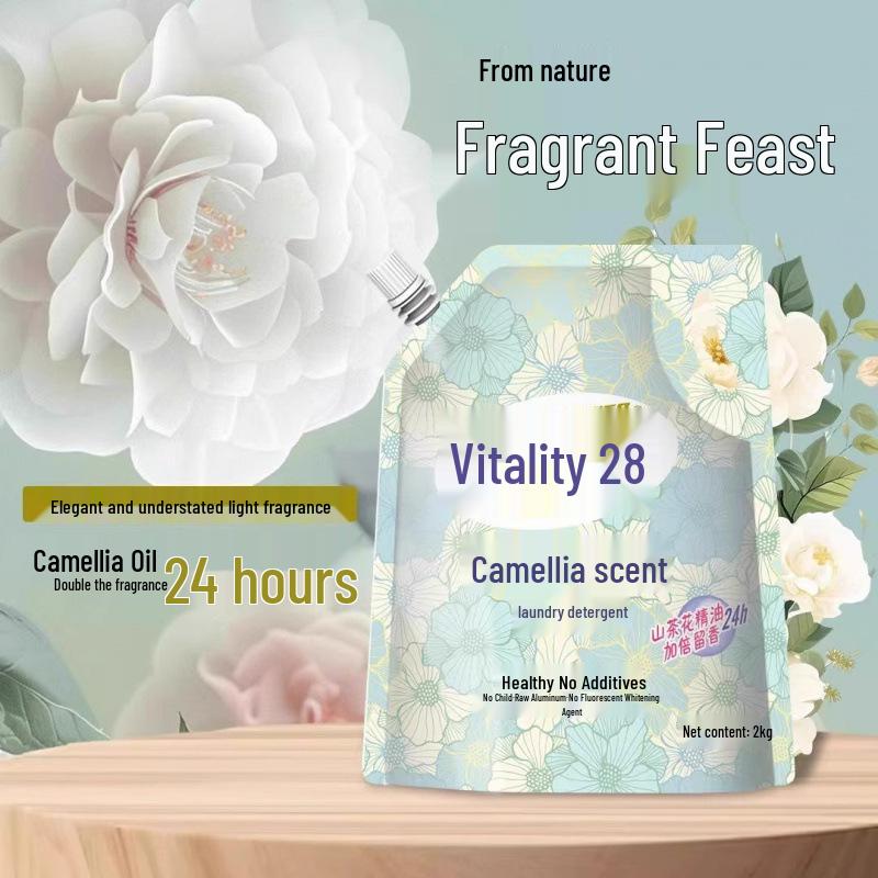Vitality 28 Camellia Scent Laundry Detergent with Stain Removal and Long-lasting Fragrance, Economical Household Pack.