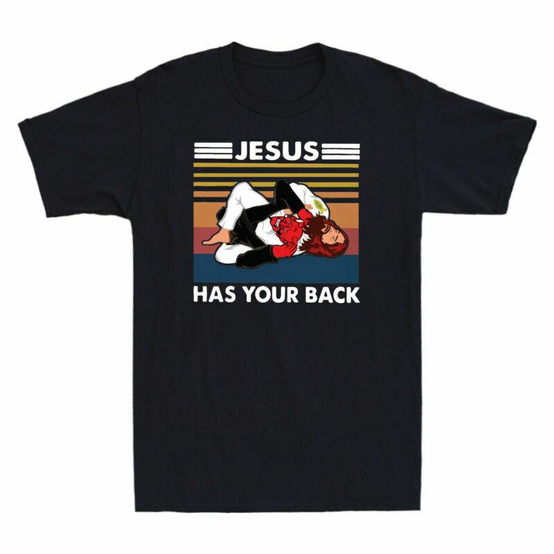 Has Back Funny Jesus Vintage Jiu Jitsu Cotton Your Unisexs Gift Christian TShirt S